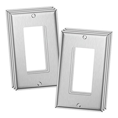 MLLIZH 6Pack 1 Gang Decorator Wall Plate Stainless Steel Outlet Covers for Light Switches Dimmers Rocker GFCI Receptacle USB OutletBrushed Finish Silver