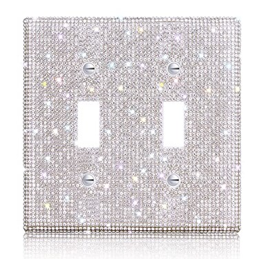 Yookeer Wall Plates Light Switch Cover Decorative Outlet Covers Shiny Rhinestones Bling Wall Outlet Covers for Kitchen Bedroom Living Room Home Decor2Gang ToggleSilver