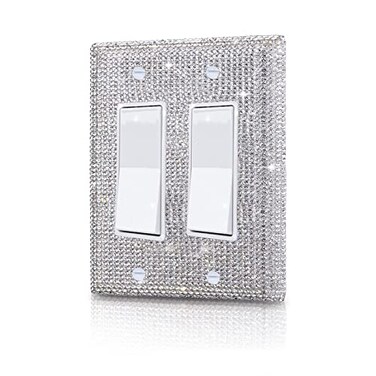 Gaocai Silver Shiny Silver Rhinestones Switch Wall Plate Double Gang Toggle Light Switch Covers Decorator Kitchen Plate Outlet Wall Plates