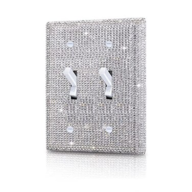 Gaocai Shiny Silver Rhinestones Wall Plate Cover Double Toggle Toggle Light Switch Cover Rhinestones Outlet Covers Wall Plate 2 Gang