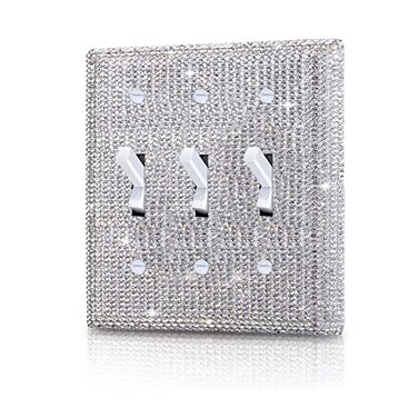 Gaocai Silver Shiny Silver Rhinestones Wall Plates Light Switch Cover Plate Decorative Wall Plate 3 Gang Toggle Outlet Cover