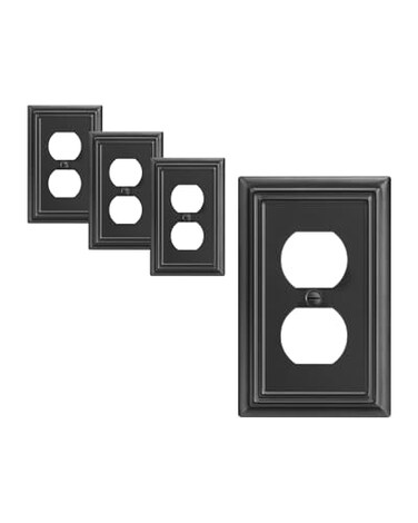 DEWENWILS 4 Pack Black Metal Outlet Covers 488313 Electric Covers for Outlets Kitchen Wall Plates Electric Cover Plates for Outlets