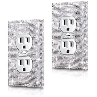 Gaocai 2 Pcs Shiny Silver Rhinestones Outlet Covers Wall Plates Light Switch Cover Plate Rhinestones Outlet Plate Decoration Outlet Switch Cover Wall Plate Outlet Cover