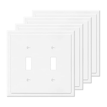 MLLIZH 2Gang Modern Edge Decorative Wall Plate Cover Switch Outlet Double Toggle Electrical Faceplate for Light Switches Smart Switch GFCI Dimmers Receptacle USB Outlet 4 Pack Double Toggle