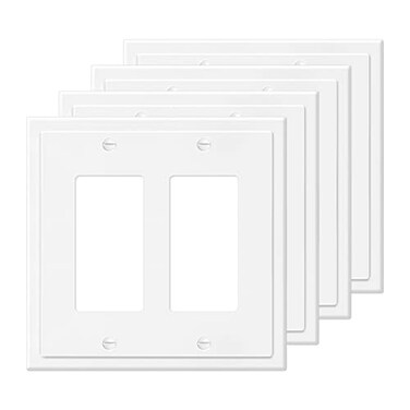 MLLIZH 2Gang Modern Edge Decorative Wall Plate Cover Switch Outlet Double Decorator Electrical Faceplate for Light Switches Smart Switch GFCI Dimmers Receptacle USB Outlet 4 Pack Double Decorator