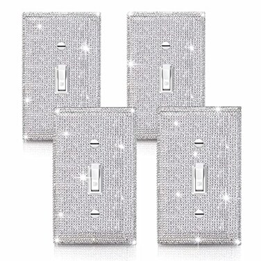 Gaocai 4 Pcs Silver Shiny Silver Rhinestones Wall Plate 1 Gang Toggle Light Switch Cover Decorative Durable Switch Covers