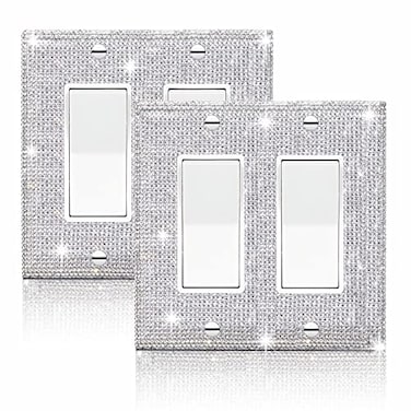 Gaocai 2 Pcs Shiny Silver Rhinestones Wall Plate Cover Switch Plate Covers Cover Light Switch Cover Switch Cover Decorative Electrical Outlet Cover Plates Outlet Covers Bling Switch Cover 2 Gan
