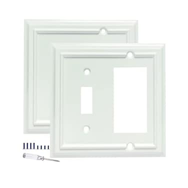 Funkiim Wall Plates DecoratorToggle Switch Plate Combination Outlet CoversBamboo Fiber Material Wall Plate Standard Size Wall Plates of various styles White 2 Gang ToggleDecorator 2 Pack