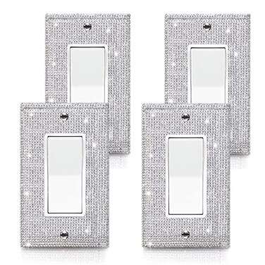 Gaocai 4 Pcs Shiny Silver Rhinestone Wall Plate Cover 1 Gang Decorative Light Switch Cover Rhinestones Switch Covers