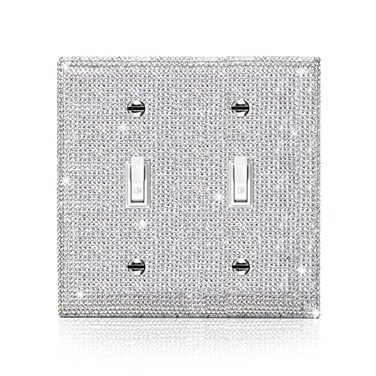 Gaocai 1 Pcs Shiny Silver Rhinestones Outlet Covers Switch Plate Covers Decorative Rhinestones Light Switch Cover 2 Gang Switch Plates And Outlet Cove