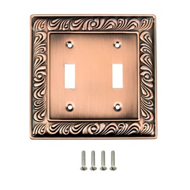 SLEEKLIGHTING SleekLighting Wall plates Decorative Tumbled Antique Copper Electric Outlet and Switch Covers Style 2 Gang Toggle 1 Pack