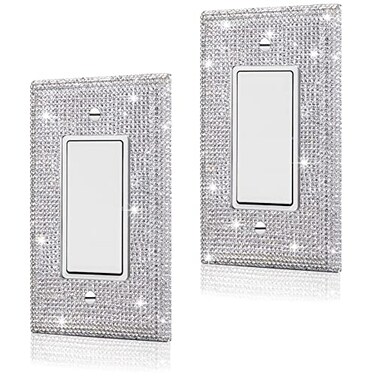 Gaocai 2 Pcs Shiny Silver Rhinestones Switch Plates And Outlet Covers Wall Plates Light Switch Cover Decorative Outlet Covers