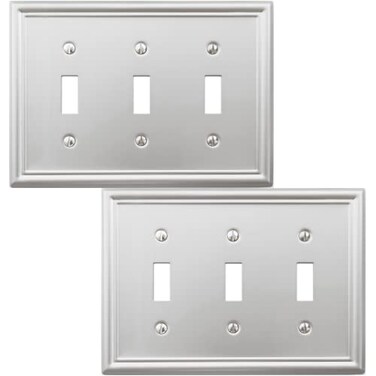 OKAWYC Triple Toggle Light Switch Cover Luca Metal Wall Plate 2Pack Brushed Nickel 3 Gang Light Switch Cover Decorative Wallplate Durable