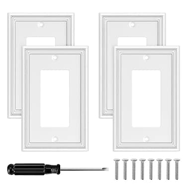 Ranweydi White Modern Decorative Wall Plate Light Switch Cover Decorator Outlet Covers Rocker Switch Plates Bamboo Fiber Material Wall Plates for Kitchen Bathroom 1 Gang Single Decorator4 Pack