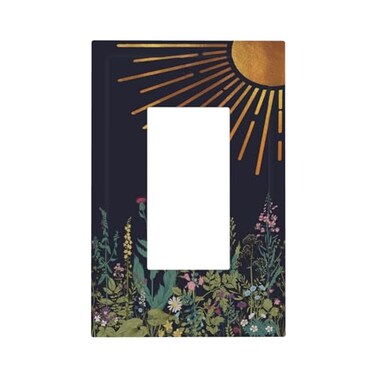 Spshian Decorative Outlet Covers Boho Wildflowers Botanical Mid Century Golden Sun Unique 1 Gang Single Decora GFCI Device Light Switch Covers Plate 1 Rocker Wall Plate Jumbo Switch Plate Cover