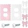 Relaxweex 2 Pcs Pink Bow Light Switch Cute Cover Outlet Covers Pink and White Switch Wall Plate Metal Toggle Electric Outlet Cover for Room Bedroom Home Decor Round Hole