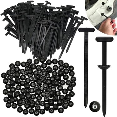 Frigocon 100Pcs Nylon Universal Cable Tie Buckle Automotive Zipper Clips Plastic Rivet T Zip with Pin Button Design Multifunctional Cable Tie Buckle for Car Daily Repair Home Office Garden