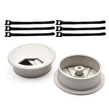 Aifeier ET 2 Inch 50mm Grey Wire Grommets and Cable Ties Kit ABS Plastic Desk Hole Cover Cord Organizer for Computer Desks Cabinet 2pcs Desk Grommets 6pcs Reusable Ties