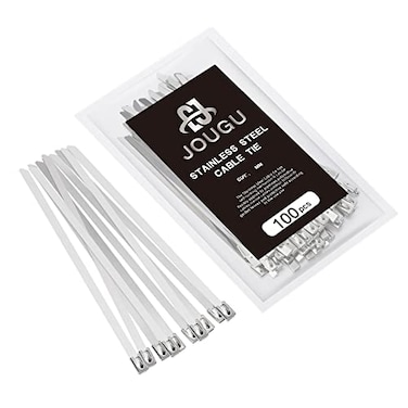 JOUGU Metal Zip Ties 18 inch 304 Stainless Steel Locking Cable 250LB 450mm 100pcs Heavy Duty Exhaust Wrap Multi Purpose Binding for machinery vehicles farms cables pipesFence
