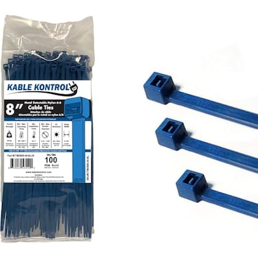 KABLE KONTROL Kable Kontrol Metal Detectable Zip Ties 8 Inch Long Blue 40 Lbs Tensile Strength 100 PcsPack Iron Impregnated Nylon 66 Durable Cable Management Wire Wraps