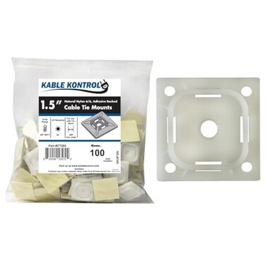 KABLE KONTROL Kable Kontrol Zip Tie Mounts 112 Sq Natural White 100 Pcs Adhesive Backed MultiPurpose Mounting Squares Nylon Cable Tie Wrap Anchor Pads for Cable Management