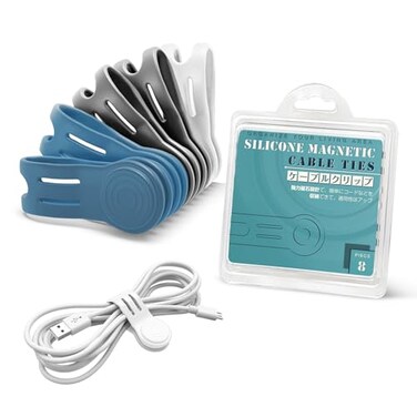 Kanemc 8 Pack Magnetic Twist Ties Silicone Magnet Cable Tie Reusable Cord Strap For USB Earphone Charger Video Game Cables 2White4Gray2Blue