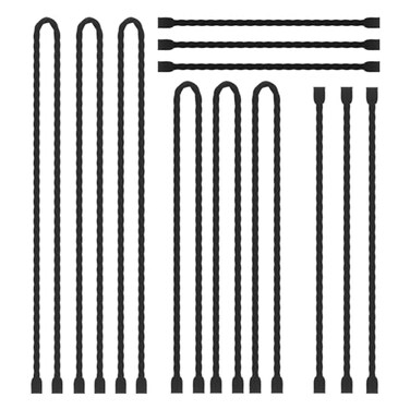 LOIUO 12PCS Silicone Cable Ties Reusable Twist Ties SteelCore Black Straps Organizer All Purpose Bendable Cord Tie for Indoor Outdoor Holding Securing and Wrapping 6 12 18 24 inch