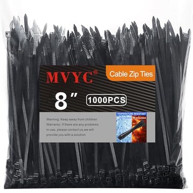 Mvyc Zip Ties Heavy Duty Cable and Wire Ties with 50 Ibs Tensile Strength and UV Resistance for Home Office Garden Workshop Black 8 Inch 1000 Pack