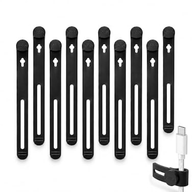 pzoz PZOZ Reusable Silicone Cable Ties 10 Pack Durable Flexible Cable Organizer Straps for Charging Cables Headphones Power Cords Cord Management for Desk Home Office Organization Black