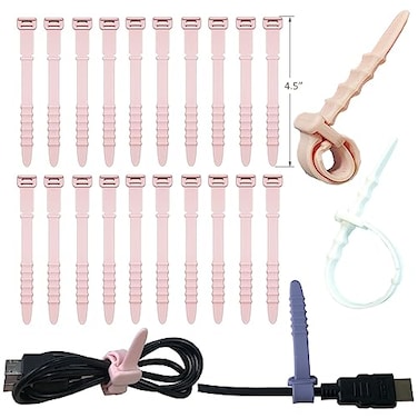 GELIAL Reusable Silicone Zip Ties Cord Organizer Silicone Cable Ties Straps for Cable Management 20PCs 45 Pink Elastic Wire Cord Organizer for Home Office and Travel
