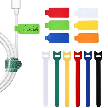 TOPNI 100 Pcs Multicolor Write On Cable Labels Reusable Fastening Cable Ties Set for Cable Management in Home Office