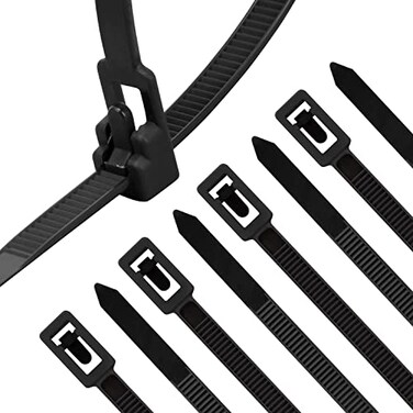 XINGO 100PCS 16 inch Black Releasable Cable Zip Ties Adjustable Wire Cable Ties Reusable Zip Ties Tie Straps For MultiPurpose Use Indoor And Outdoor Plastic Tie Wire