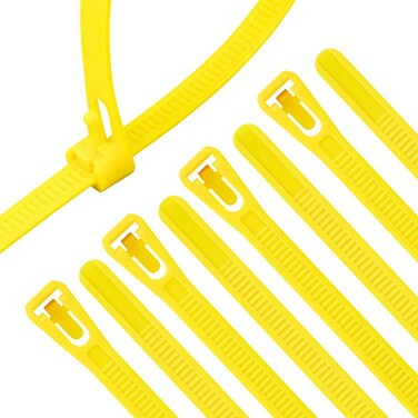 XINGO 100PCS 16 inch Yellow Releasable Cable Zip Ties Adjustable Wire Cable Ties Reusable Zip Ties Tie Straps For MultiPurpose Use Indoor And Outdoor Plastic Tie Wire