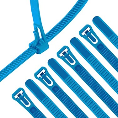 XINGO 100PCS 8 inch Blue Releasable Cable Zip Ties Adjustable Wire Cable Ties Reusable Zip Ties Tie Straps For MultiPurpose Use Indoor And Outdoor Plastic Tie Wire