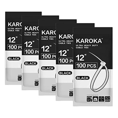 Karoka Zip Ties Heavy Duty 12 inch with 120 Pounds Tensile Strength Black Heavy Duty Cable ties 500 Piecesby
