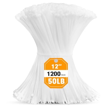RAZCC Zip Ties 1200pcs Cable Zip Ties 12 Inch Heavy Duty White Plastic Wire Ties with 50lb Tensile Strength SelfLocking Nylon Cable Ties Wire Management for Indoor and Outdoor
