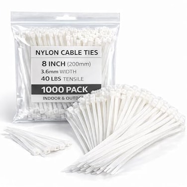 Zcpotizi White Zip Ties 8 Inch 1000 Pack 40 lbs Nylon Cable Ties Self Locking UV Resistant Wire Ties for Wreath Crafts DIY Decor Indoor Outdoor Home and Garden