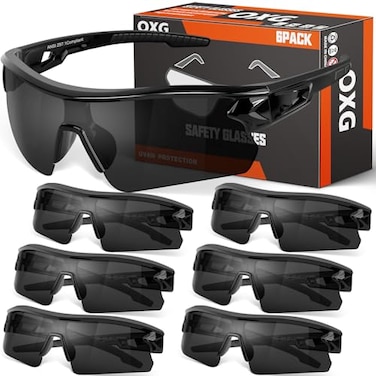 OXG 6 Pack Grey Safety Glasses for Men Women ANSI Z871 Work Glasses Anti Scratch Protective Eyewear with UV400 Protection