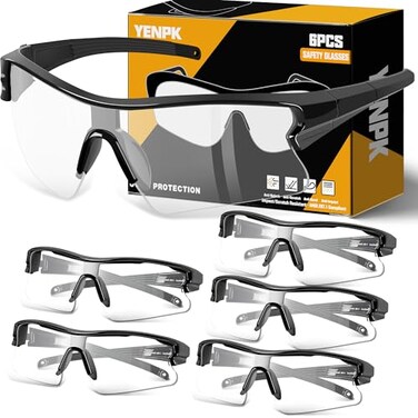 YENPK 6 Pack Safety Glasses ANSI Z871 Certified Protective Eyewear Impact Resistant AntiScratch Safety Goggles for Men Women