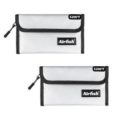 Airfish Fireproof Money Wallet 5 x 8 inches Waterproof Cash Wallet with Zipper Small Fireproof Cash Wallet for Valuables
