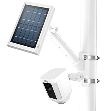 HOLACA 2in1 Pole Mounting Bracket for Ring Stick Up Cam Pro Solar Panel and Battery Outdoor Mount Accessorie Also Compatible with Wyze Arlo Eufy Blink Camera White