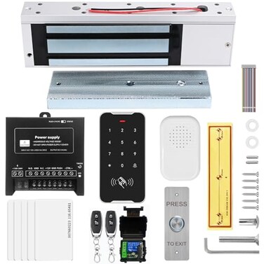 NCLTHS Door Access Control System Kit Set with 1200lbs Electric Magnetic Lock RFID Keypad RemotesDC12V5A Power Supply Push to Exit Button RFID EM ID Card C601200LBS Access Control System Kits