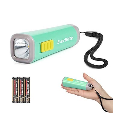 EverBrite Small Flashlight Mini LED Flashlight Plastic Torch Use for Emergencies Camping Outdoor with Lanyard 3AAA Battery Included Green