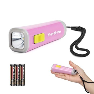 EverBrite Small Flashlight Mini LED Flashlight Plastic Torch Use for Emergencies Camping Outdoor with Lanyard 3AAA Battery Included Pink