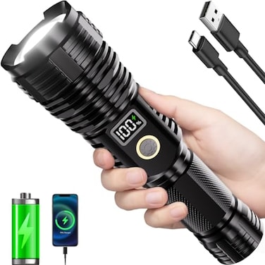 CHILDBOT Flashlights High Lumens Rechargeable 100000LM LED Super Bright Flash Light Zoomable Linternas with LCD Digital Display 5 Mode Waterproof Powerful Tactical Flashlight for Emergencies Camping G