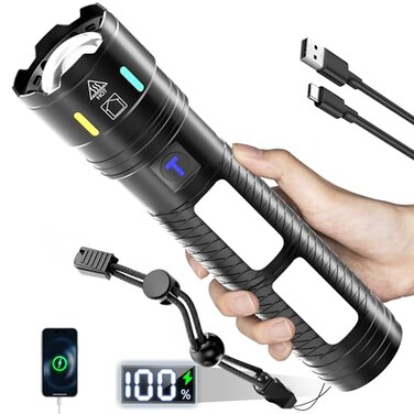 TrixHub Rechargeable Flashlights 990000 High Lumens Super Bright Flash Light Long Range 5000ft 4 Mode with Red LED Flashing Tactical Flashlight High Powered Flashlight High Beam for Home Emergency Cam