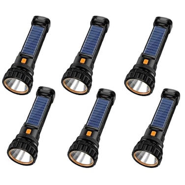 E-SHIDAI ESHIDAI 6PCS SolarRechargeable Multi Function 1000 Lumens LED Flashlight with Emergency Strobe Light and 1200 Mah Battery Emergency Power Supply and USB Charging Cable Fast Charging