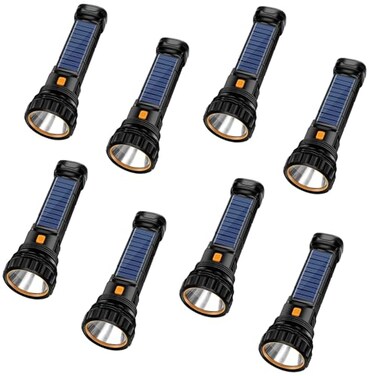 E-SHIDAI ESHIDAI SolarRechargeable Multi Function 1000 Lumens LED Flashlight with Emergency Strobe Light and 1200 Mah Battery Emergency Power Supply and USB Charging Cable Fast Charging 8PC