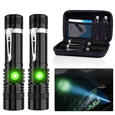 Hoxida LED Tactical Flashlight Rechargeable IPX6 Waterproof Flashlight 2000lm Super Bright LED Zoomable PocketSize Small LED Flashlight for Hiking Camping Emergency with Carry Case