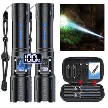 Banral Flashlights High Lumens Rechargeable Super Bright Tactical LED Flash Light DimmableMemory Function Powerful Waterproof Flashlight for Camping6 ModesZoomableLCD Display 2 Black
